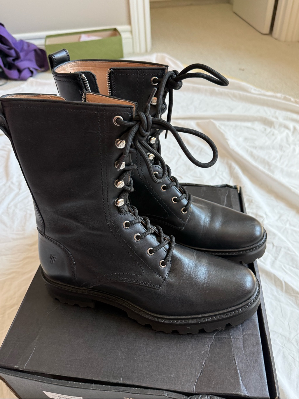 Black Leather Lace-Up Combat Boots